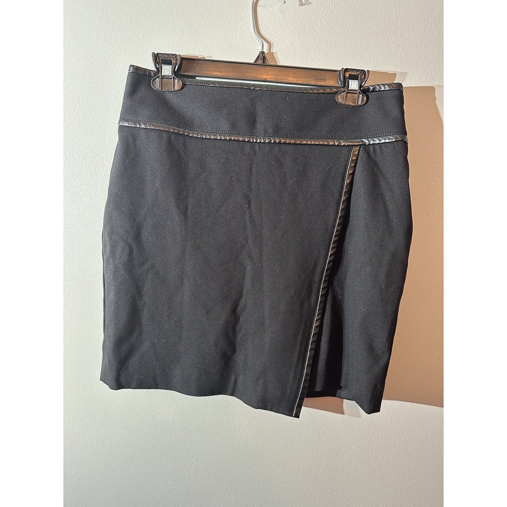White House Black Market Black Faux Leather Trim Pencil Skirt Size 2